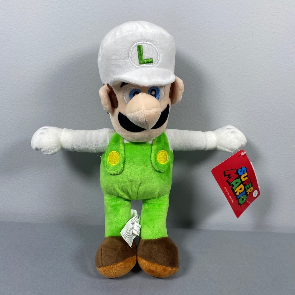 Nintendo‎ Fire Luigi Plush Toy Green Overalls White Super Mario Good Stuff 12"